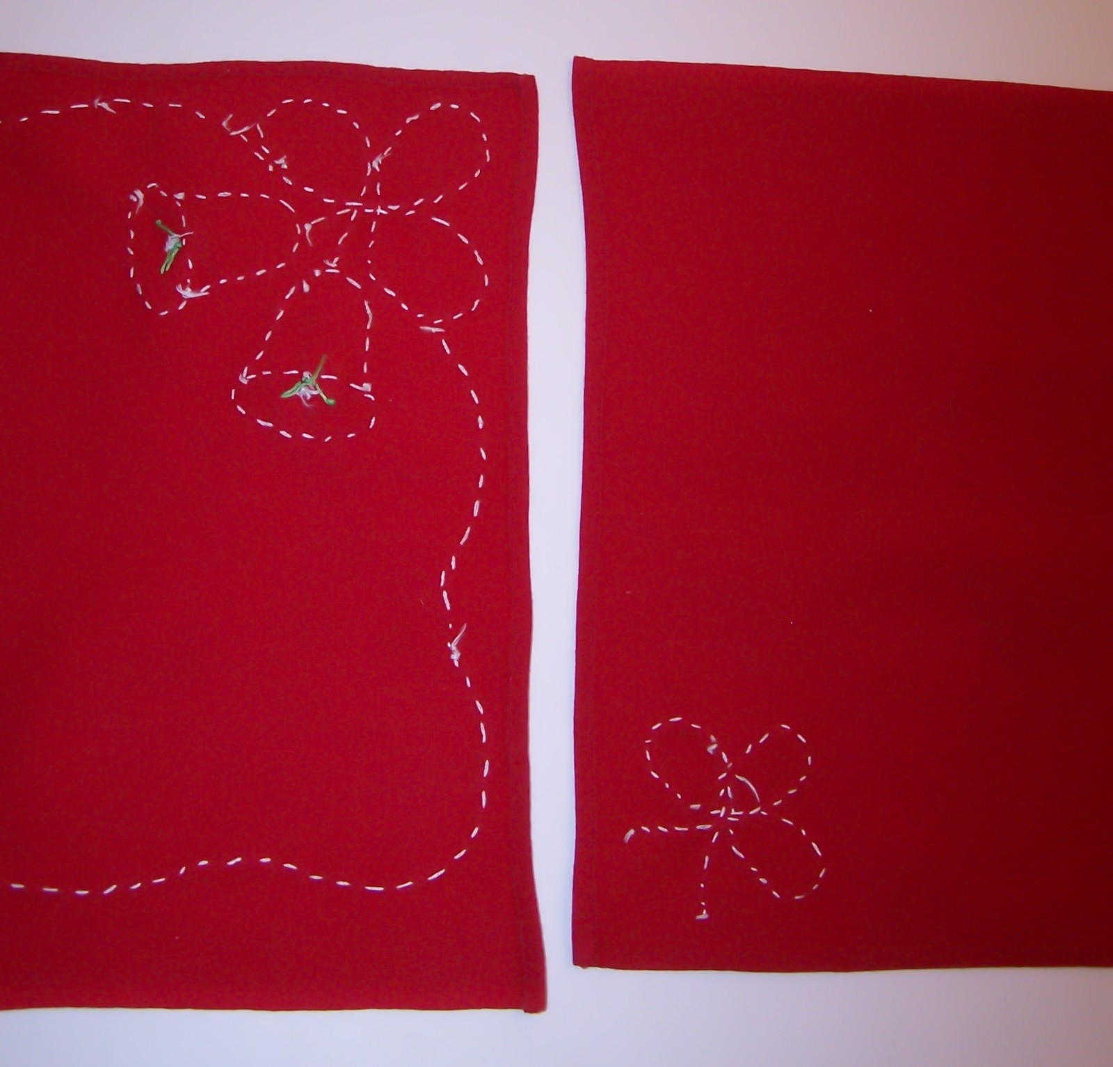 Vintage Handmade Red Christmas Placemats & Napkins, Metal Jingle Bells, SET OF 4
