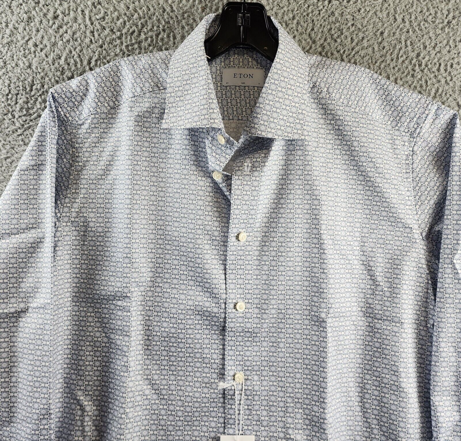 Eton Slim Fit Geometric Print Shirt Men's 17R White Point Collar Long Sleeve - Picture 4 of 14