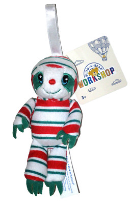 Build a Bear Red Green White Striped SLOTH 2019 Christmas Tree Ornament Keepsake