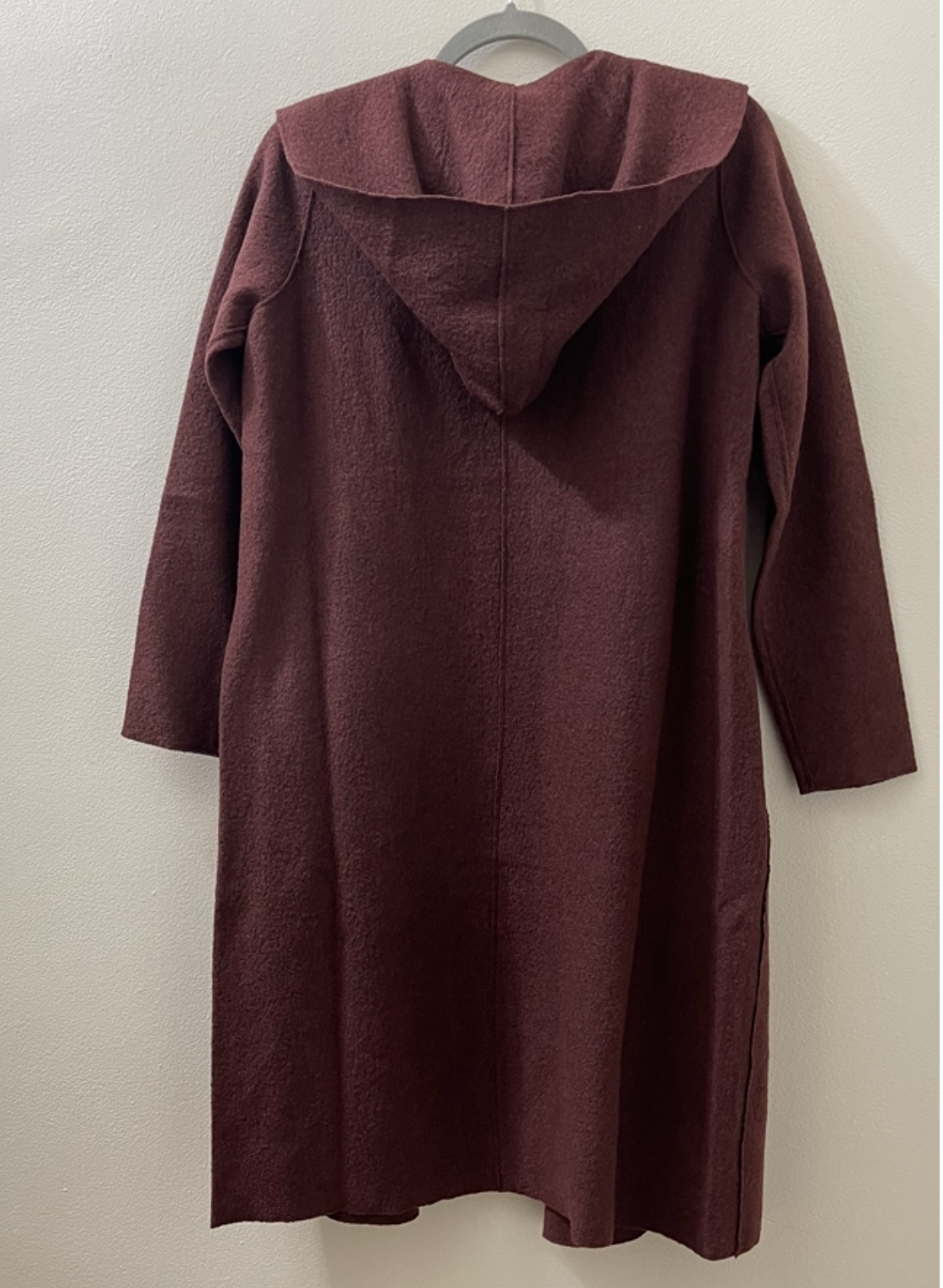 Pre-owned Eileen Fisher $398  Lightweight Boiled Wool Hooded Jacket Small In Brown