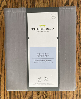 New! Threshold 500 TC Tri-Ease Printed Pattern Full Sheet Set Gray Herringbone