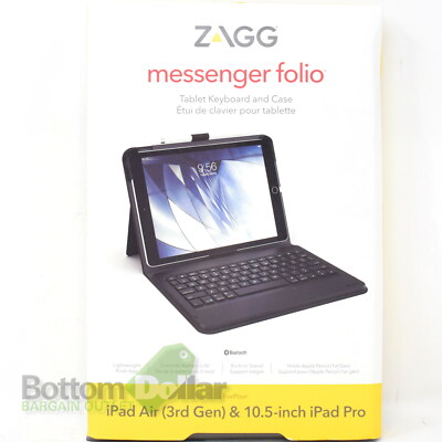 Zagg Messenger Folio Tablet Keyboard & Case For iPad Air 3 & 10.5'' iPad Pro