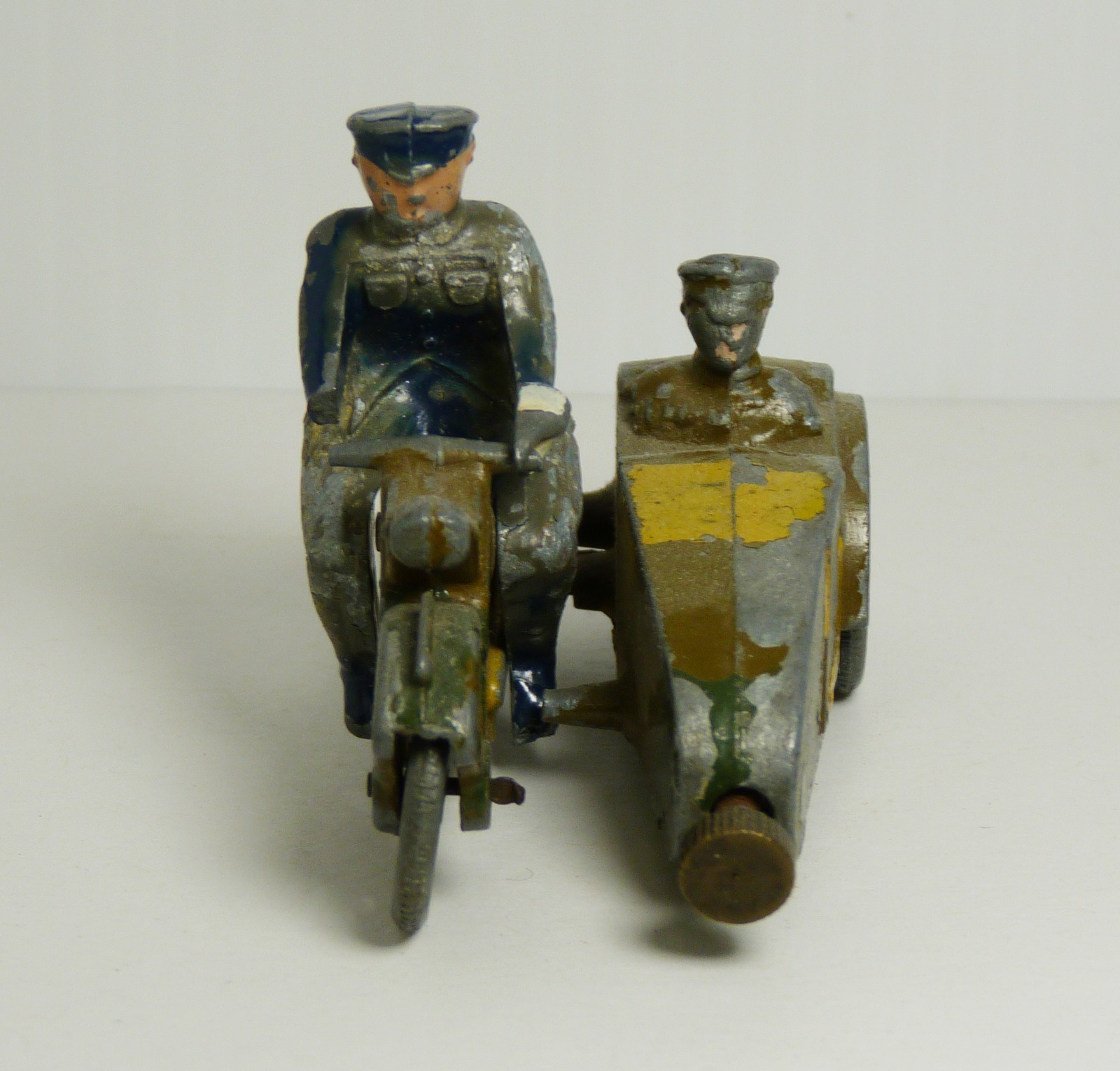 Vintage EEBEE Policeman Wind up Lead motorcycle with sidecar