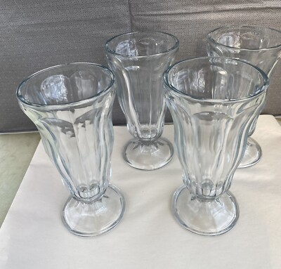Anchor Hocking 4 Soda Fountain/Malt Clear Tall Glasses NOS