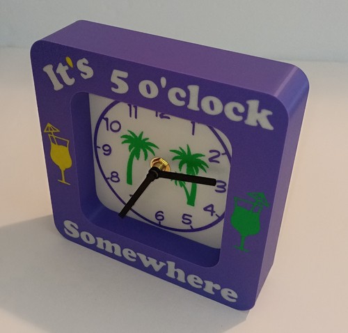 It's 5 O'clock Somewhere Desk / Wall Clock 6" X 6".   (AA batt not included.)
