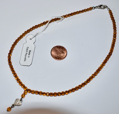  FACETED TOPAZ GLASS BEADS NECKLACE * EXPRESS NOS * 4mm CZECH BEADS + METAL
