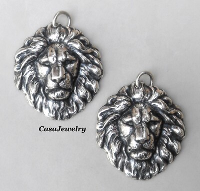 #4192WH SMALL ANTIQUED STERLING SILVER PLATED LION W/HANG HOLE - 2 Pc Lot