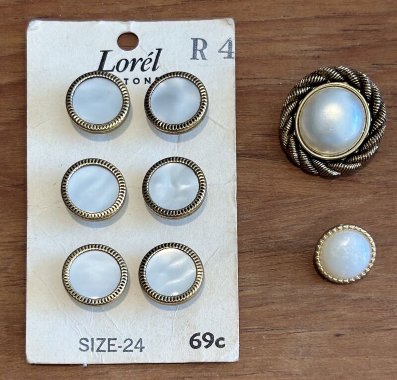 Lot Of 8 Mother Of Pearl Buttons~6 On Card~ 2 Individual ~Shank Style~Gold Edge