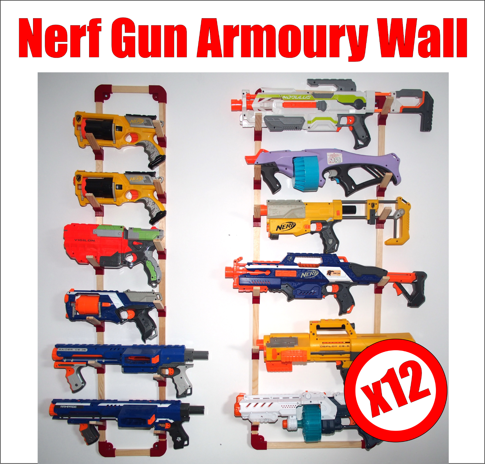 Nerf Gun Armory Wall Rack Holder Hanger Elite Armory Storage for