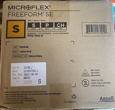 Microflex FreeForm SE Exam Gloves, FFS-700-S, Nitrile, S,  1000Ct., Powder Free