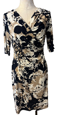 Connected Dress Black Tan White 8 Stretch Sheath Washable Short Sleeve NEW