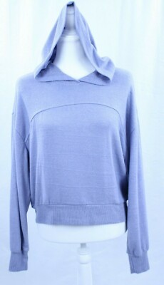NEW Cozie Pink Rose Hoodie Sweater Light Blue Marled Rayon Blend Soft Cropped L 