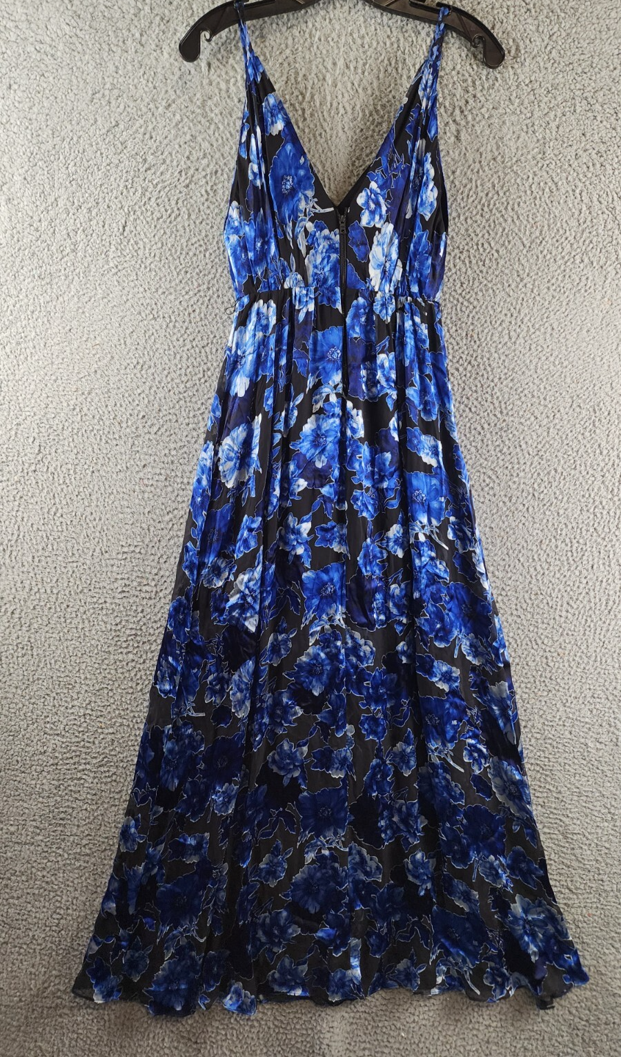 Alice + Olivia Samantha Faux Wrap Maxi Dress Women's 0 Black/Blue Silk Blend - Picture 12 of 14