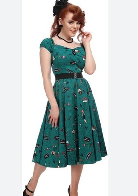 RARE- BNWT Size 6 Collectif Dolores Vegas Vamp Doll Dress Midi Swing PIN UP