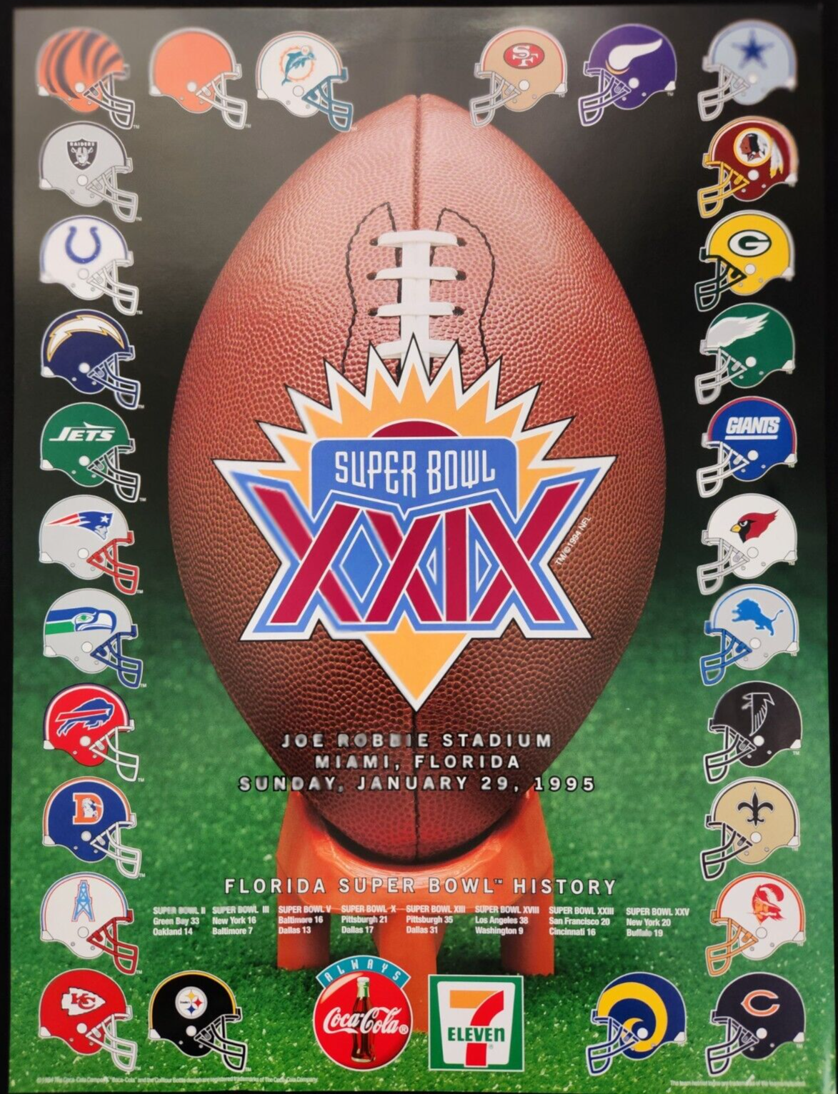 Vintage 1995 NFL Super Bowl XXIX Joe Robbie Stadium Miami Florida 13x19  Poster