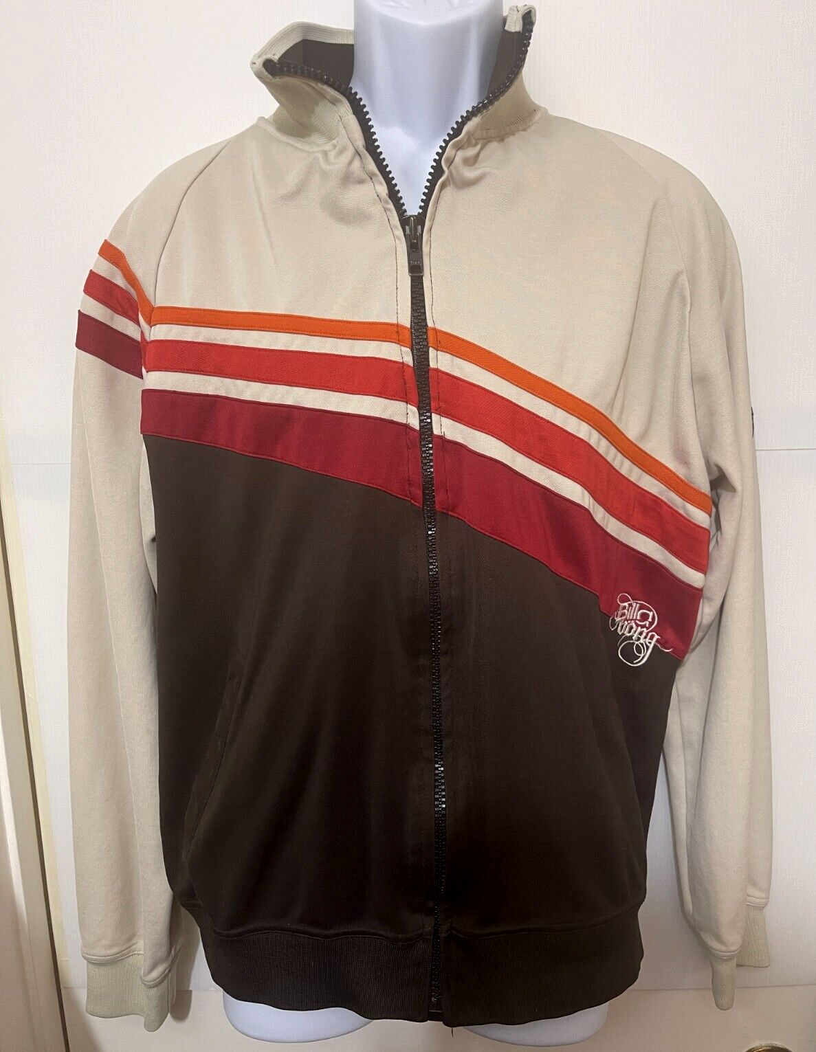 Vintage Billabong Track Jacket Mens (L/XL) Striped LS Embroidered Logo Full Zip Vintage Billabong Track Jacket Mens (L/XL) Striped LS Embroidered Logo Full Zip