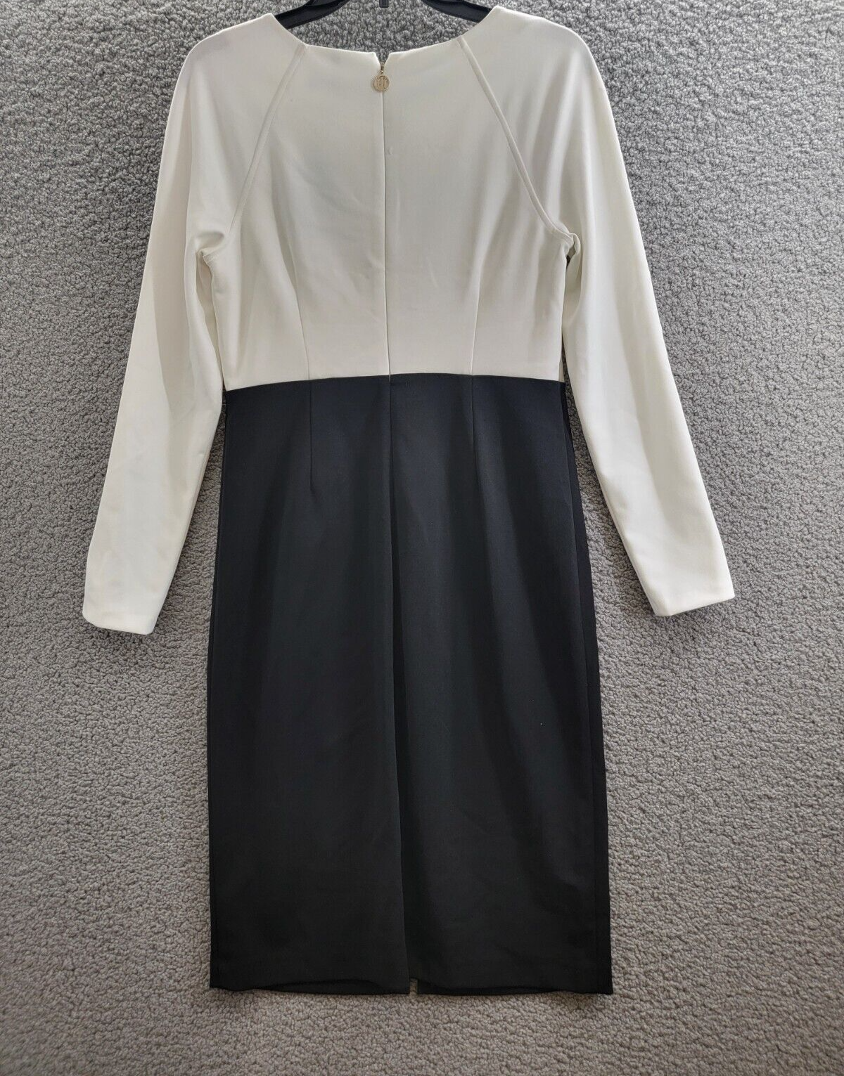 Tommy Hilfiger Keyhole-Neck Sheath Dress Women's 8 Cream/Black Zip Closure L/S - Picture 10 of 17