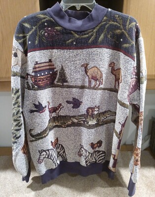 Sugar Street Weavers Pullover Sweater Tapestry Noah's Ark and Animals One Size