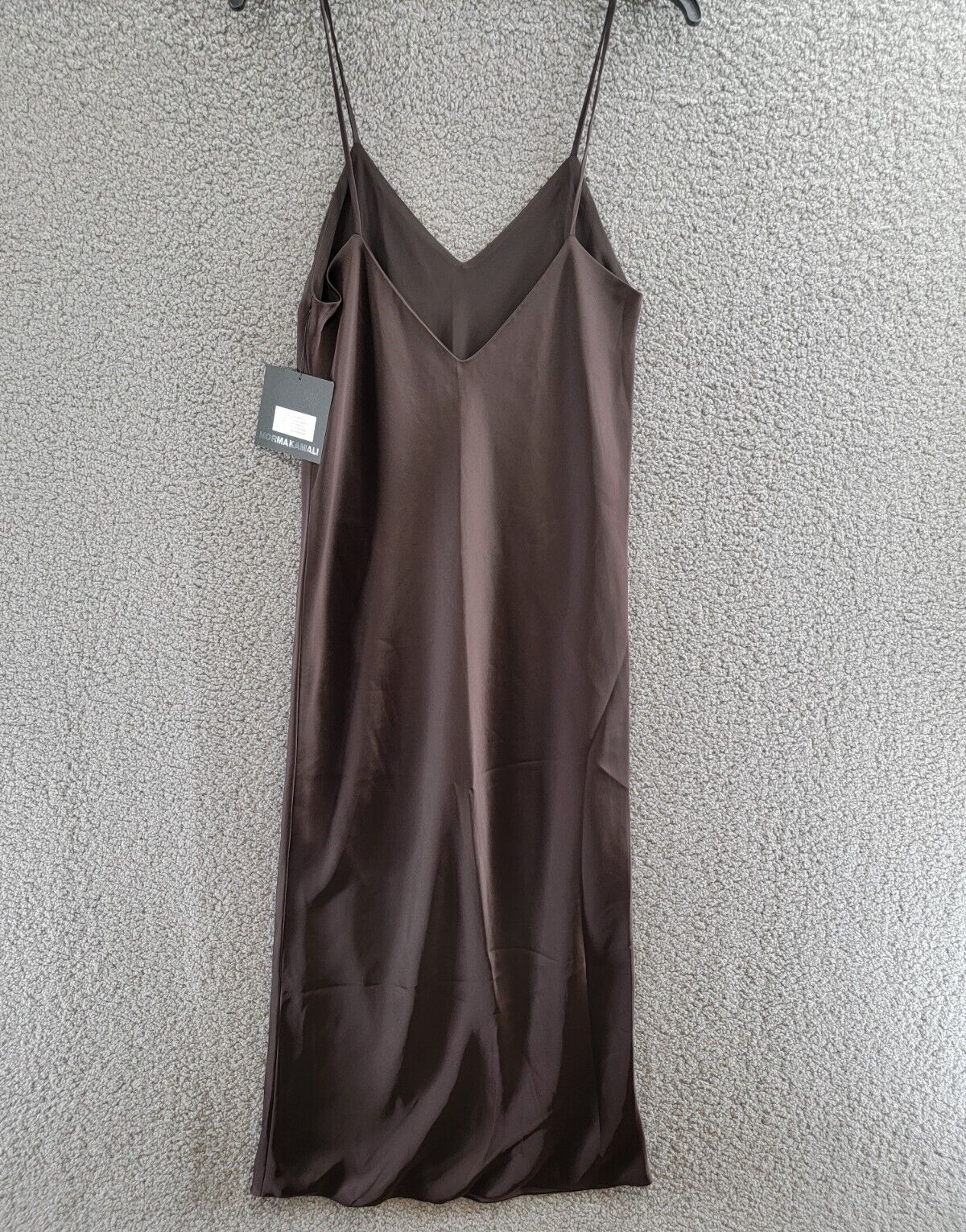 Norma Kamali Satin Bias Cut Midi Slip Dress Women's S/36 Chocolate Sleeveless - Picture 9 of 16