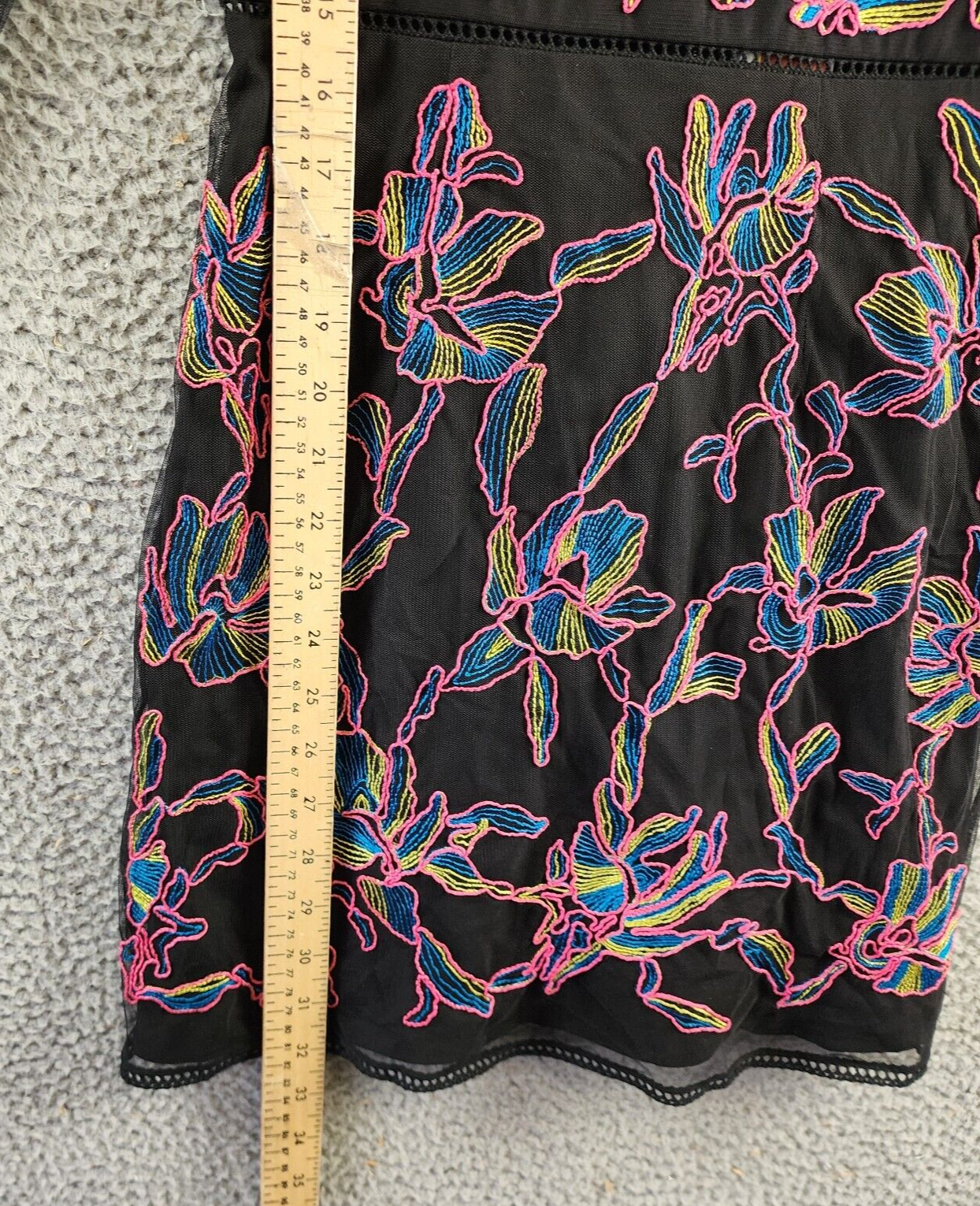 French Connection Emilia Embroidered Long-Sleeve Dress Women's 2 Blackout Zipper - Picture 7 of 14