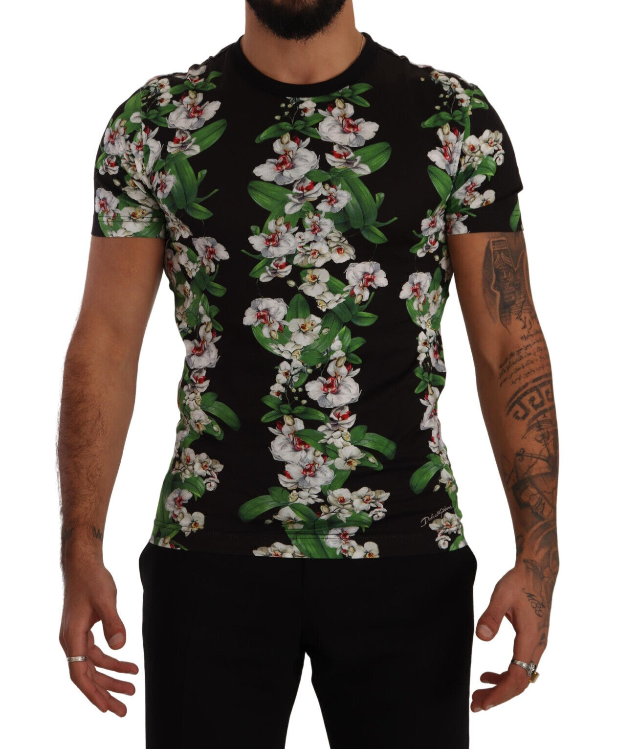 

Футболка DOLCE - GABBANA, черный мужской топ с круглым вырезом с цветочным принтом IT56 / US46 / XXL