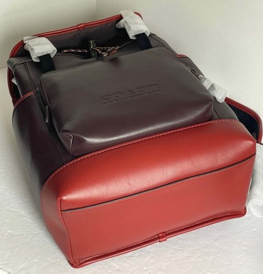 Pre-owned Coach Backpack Mens League Flap Large Leather Oxblood Red C5342 Laptop In Brown