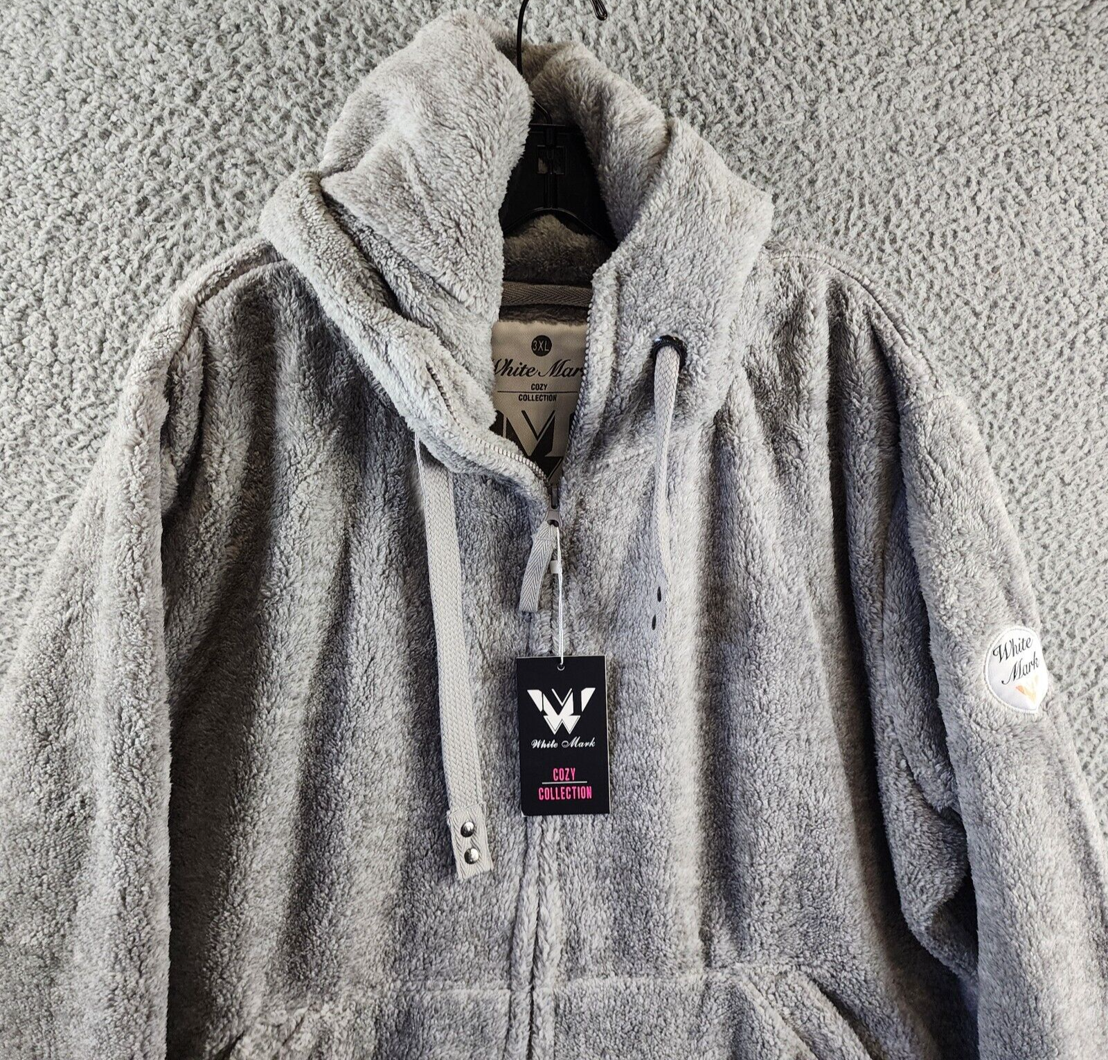 White Mark Plus Size Hooded Sherpa Jacket Women's 3XL Gray Zipper Closure L/S~ - Picture 4 of 15