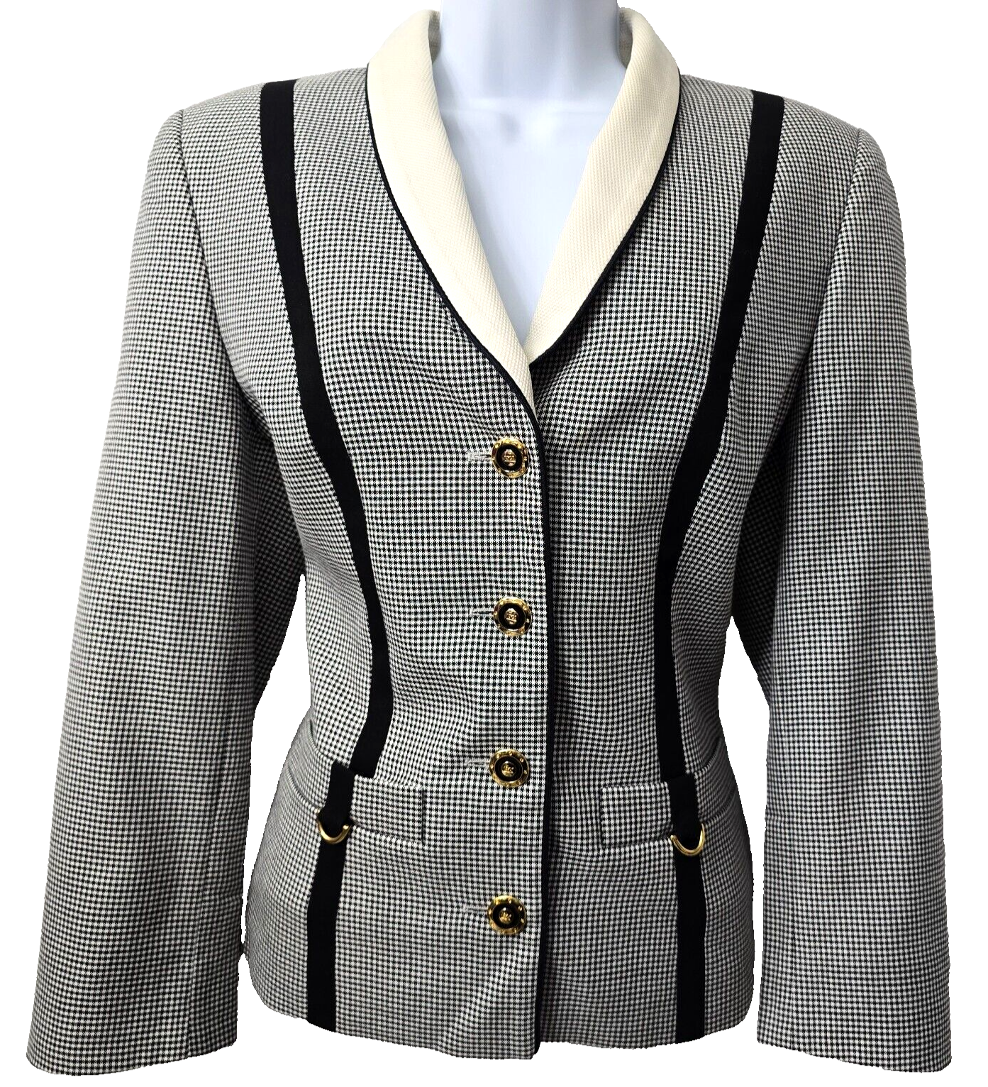 Escada Wool Gingham Blazer Jacket 36 S Gold Tone Buttons