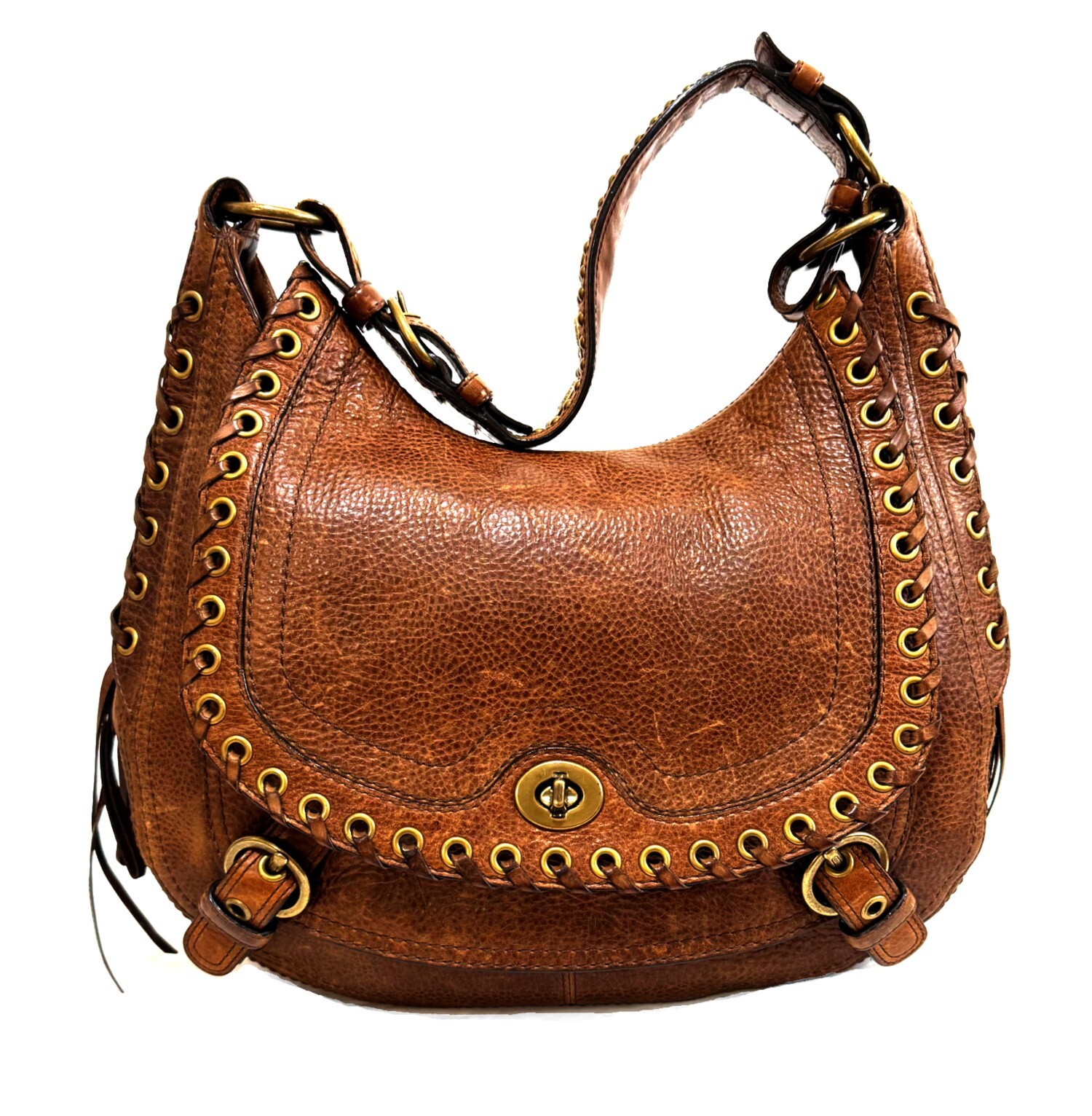 NICE Coach Ltd Ed Chelsea Studded Flap Tobacco Leather LG