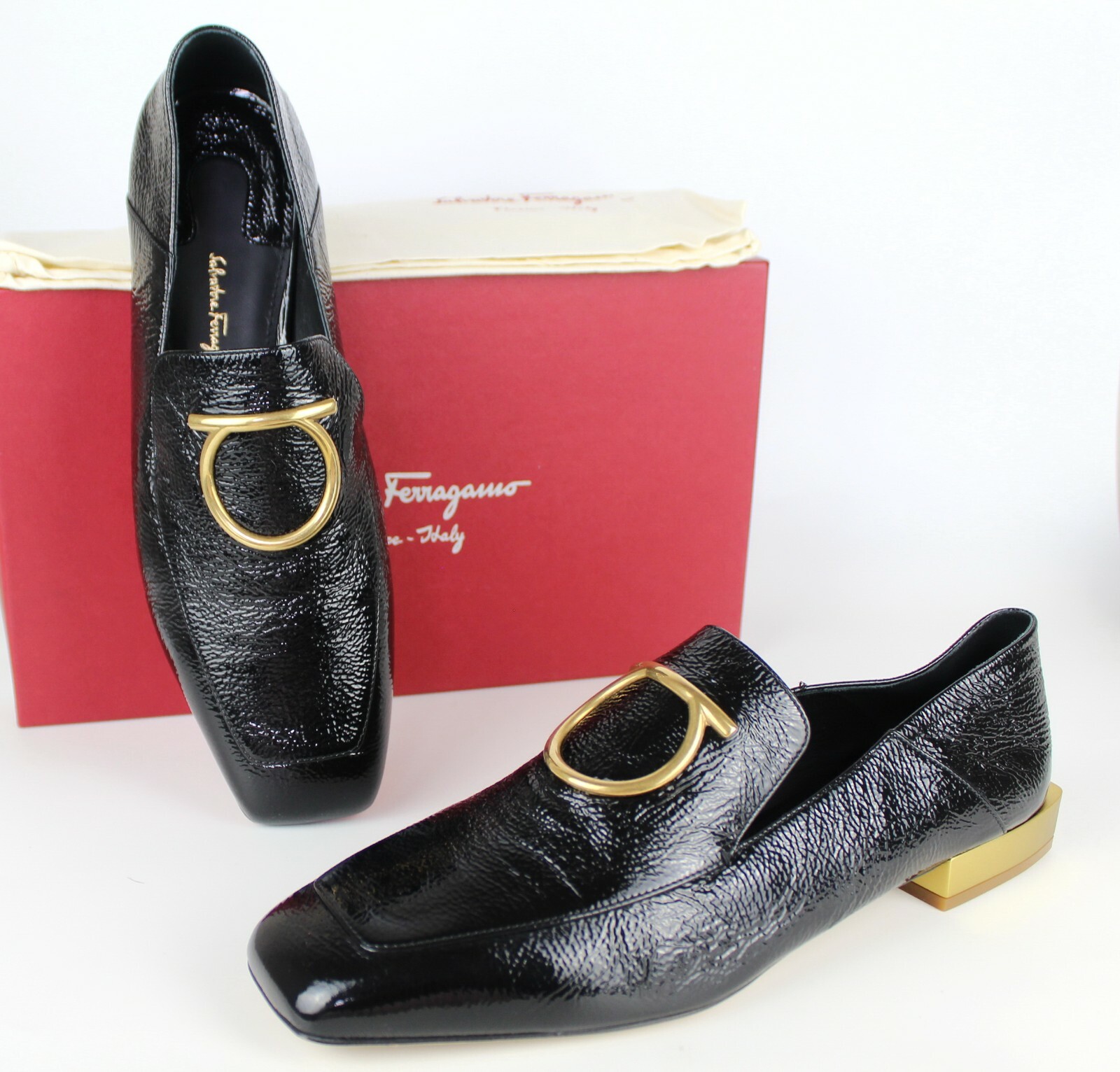 New Salvatore Ferragamo Lana Crinkled Patent Leather Loafer New Salvatore Ferragamo Lana Crinkled Patent Leather Loafer