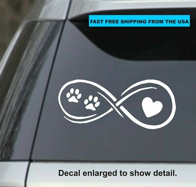 7  White Paw Print Dog Infinity vinyl Decal Sticker, car window, laptop etc
