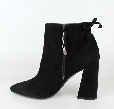 Pre-owned Stuart Weitzman Grandiose Tapered Heel Ankle Booties, Black Suede, Eur 40