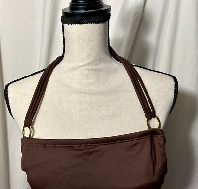 Venus Sz 16 Halter SwimSuit TOP Brown Tankini W Shelf Bra Tie at Neck Swim Suit
