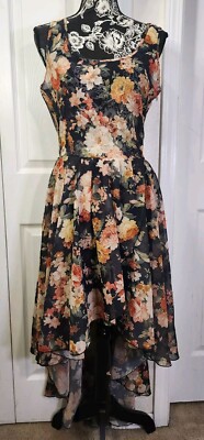 Venus Black Sheer Floral High Low Dress S