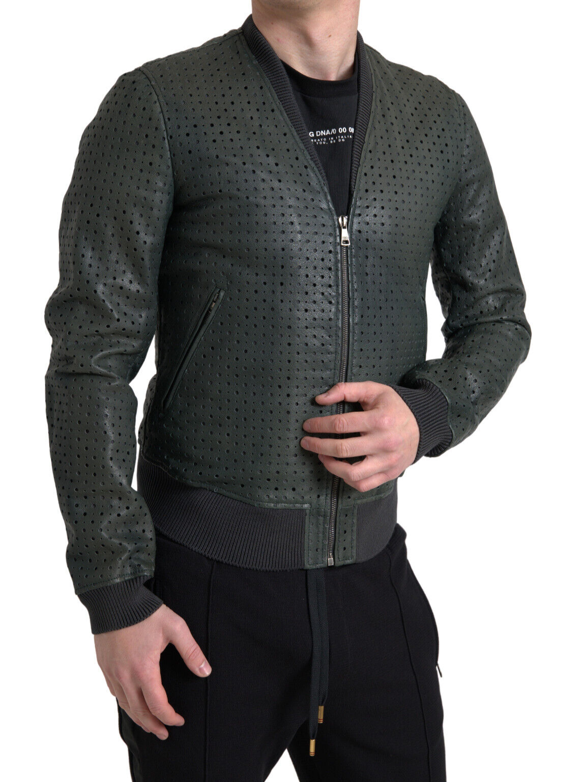 Pre-owned Dolce & Gabbana Jacket Green Perforated Leather Bomber It44 / Us34 / Xs $3000