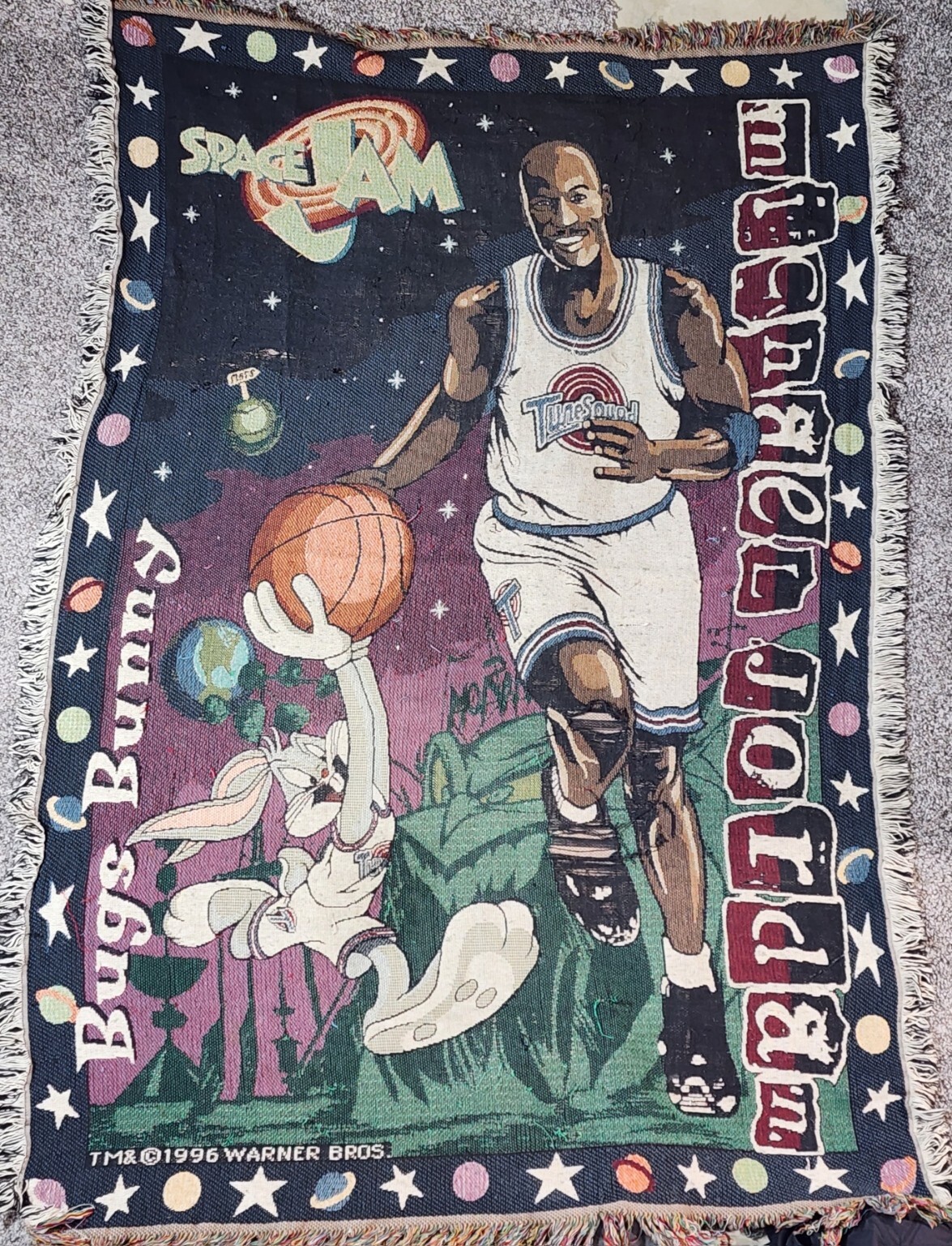 【VINTAGE】ラグ マット SPACE JAM ルーニーテューンズ MJ Vintage 1996 Original Space Jam Blanket Throw Michael Jordan