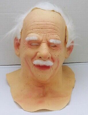 Latex Old Man Mask Grandpa Male Disguise Realistic Costume Fuzzy Hair Halloween