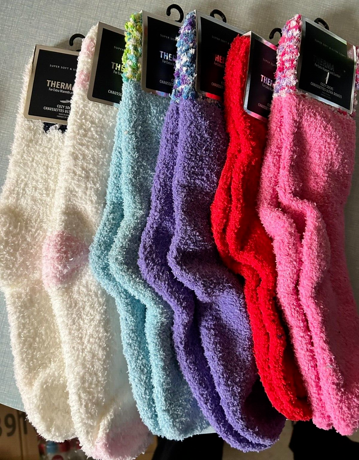 6 Pair Cozy Fuzzy Super Soft Winter Slippery  Solid  Socks 9-11