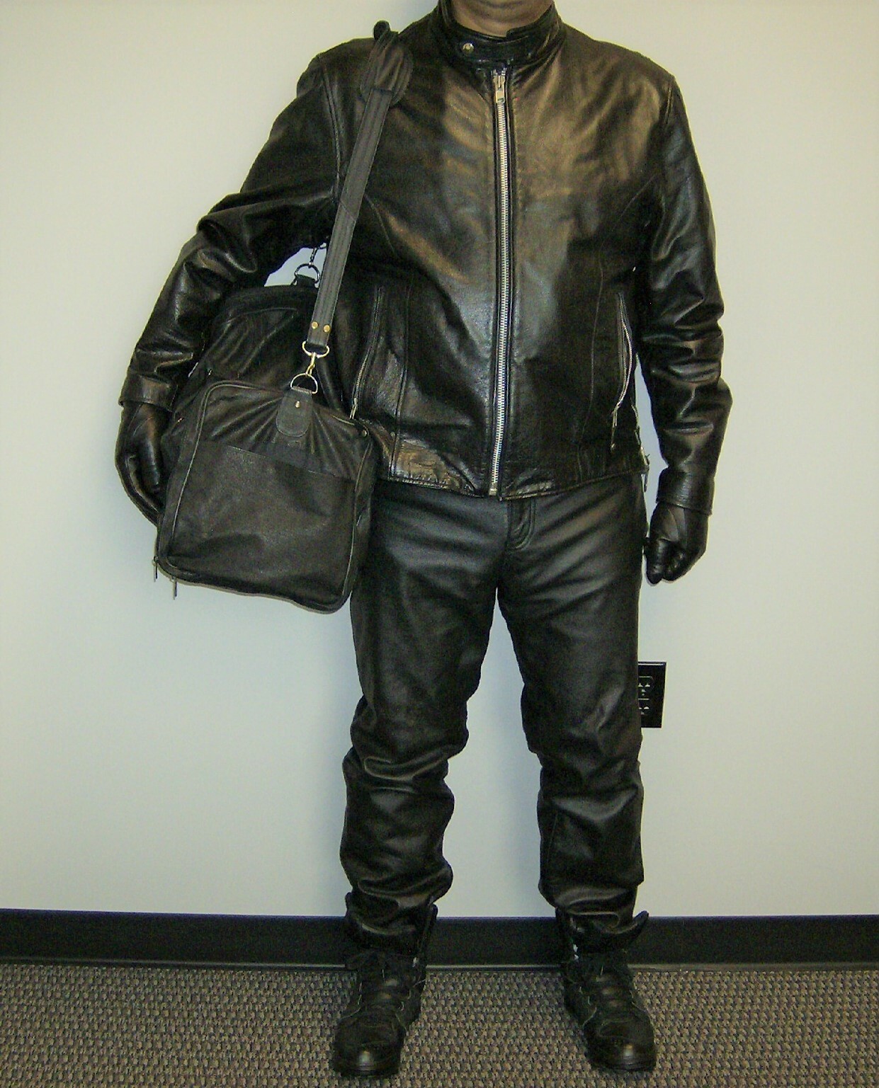 First Manufacturing (fmc) Black Leather Suit Jacket Xxl Jean Pants 36