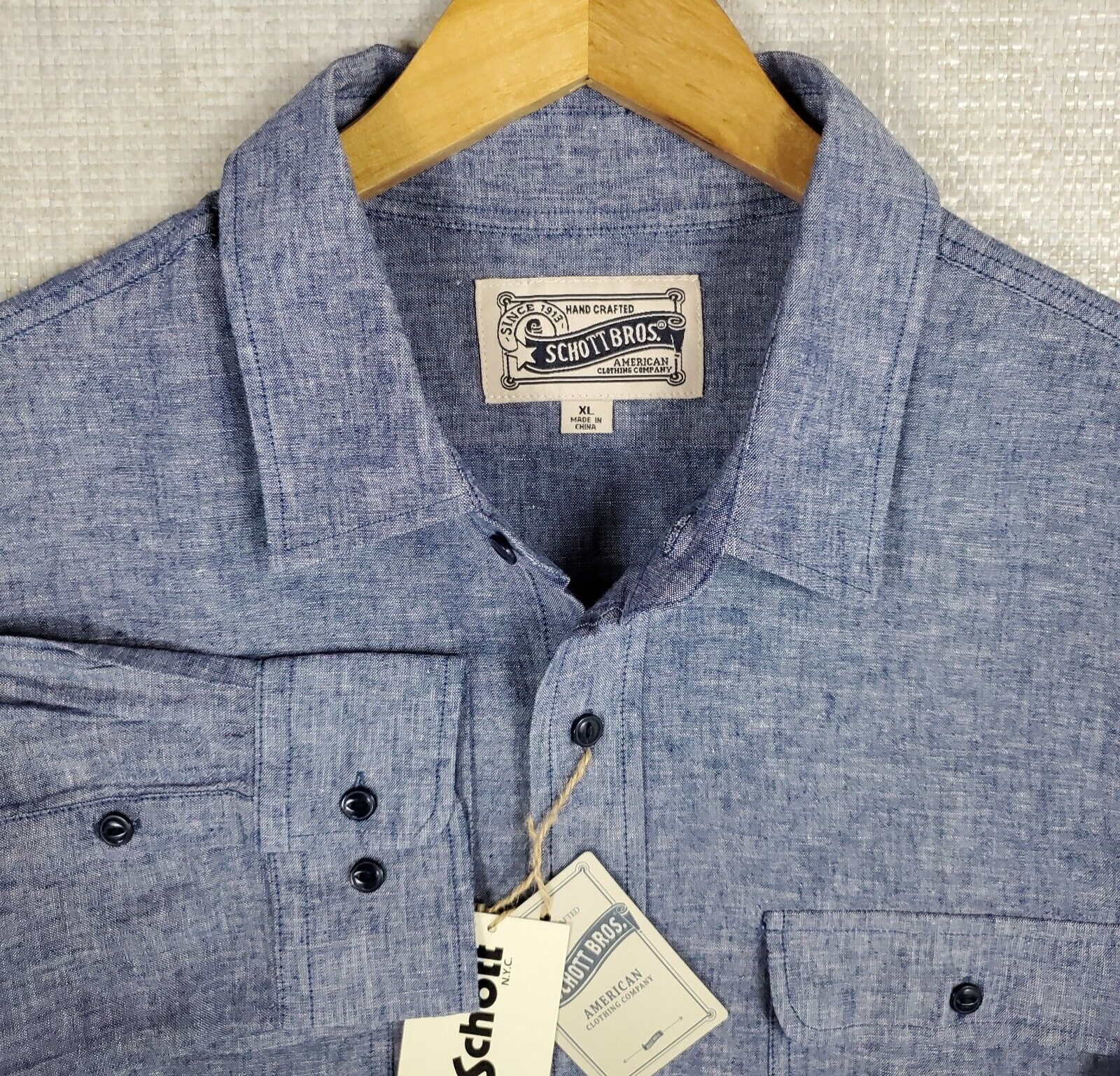 SCHOTT BROS NEW $125 Size XL Mens Cotton Chambray Work Shirt
