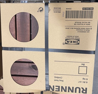 IKEA RUNNEN Decking, Outdoor, brown stained 9 pcs (12''x12'') - Solid Acacia Wood