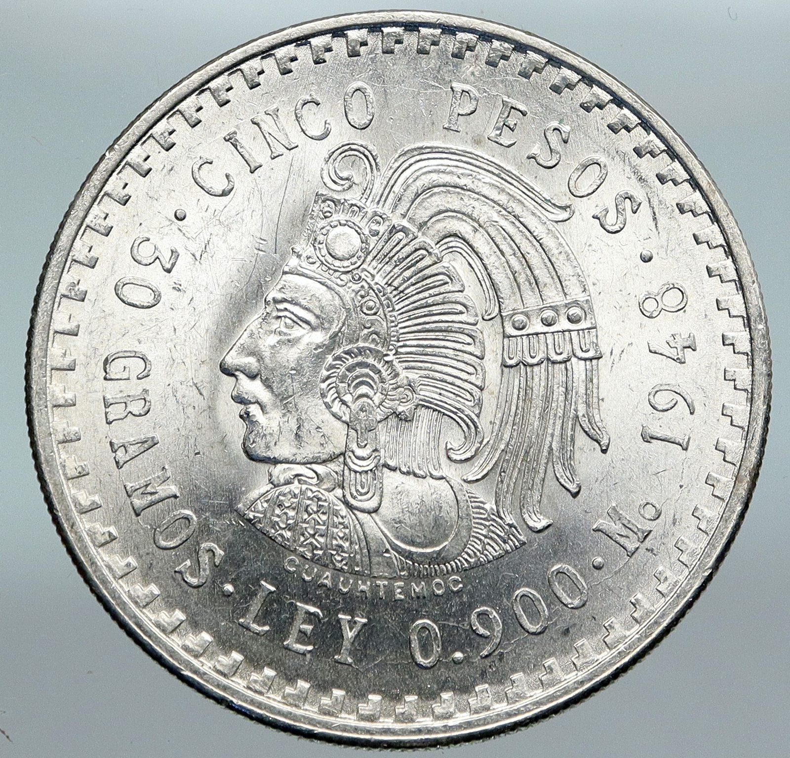 1948 MEXICO Aztec Chieftain CUAUHTEMOC Eagle Genuine Silver