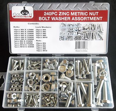 240pc GOLIATH INDUSTRIAL ZMNB240 ZINC METRIC NUT BOLT WASHER ASSORTMENT