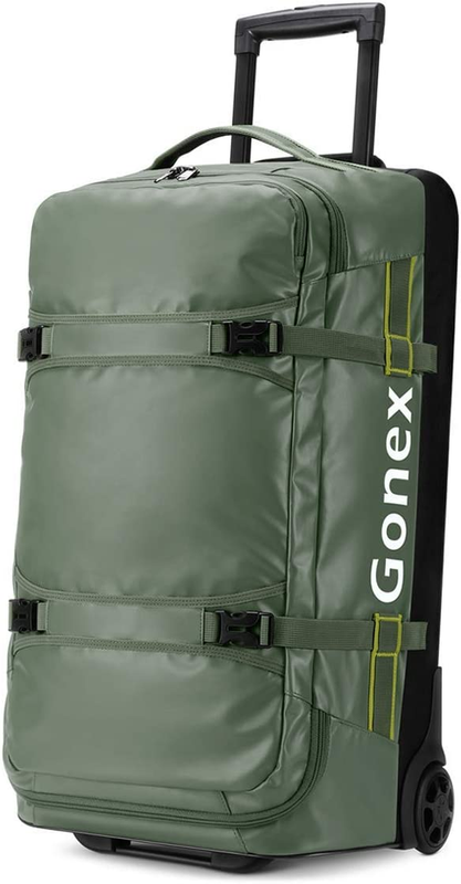 Bag with Wheels Rolling 70L PVC Fabric YKK Zippers Waterproof 25 in Olive Green