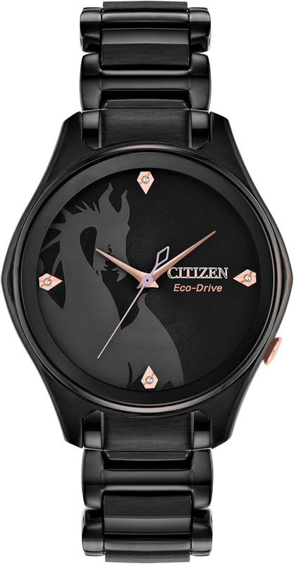 Pre-owned Citizen Eco-drive Disney Quartz Women's Watch, Stainless Steel, Maleficent, Blac