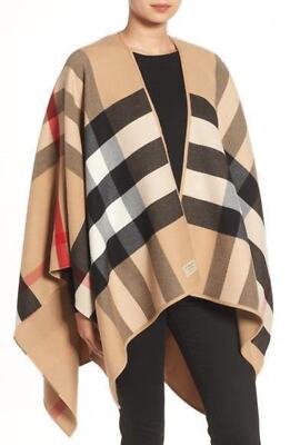 Pre-owned Burberry Charlotte Wool Reversible Poncho Cape In Camel