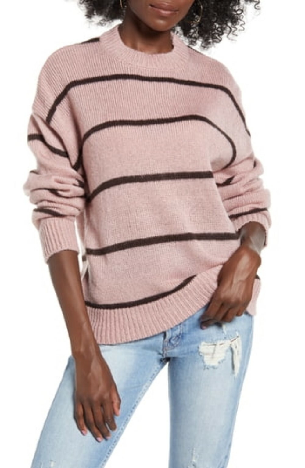 WAYF 252572 Women's Lonny Boyfriend Mauve Stripe Sweater Size M