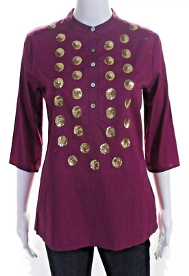 FIGUE Caprice Jasmin Blouse Cotton Sequin Boho Size XS 3/4 Sleeve Upplum NEW