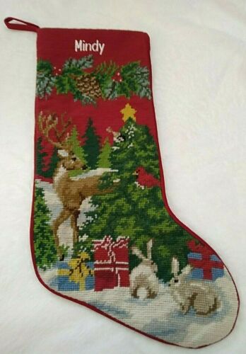Immaculate LL Bean Christmas Stocking in the Wood With Reindeer, Bunnies & Gifts