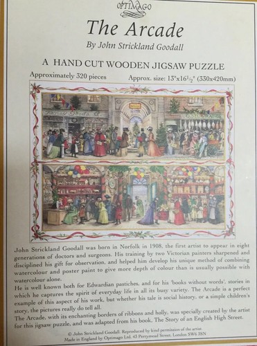 Hand Cut Optimago Wooden Jigsaw Puzzle “The Arcade” John Goodall Made in England